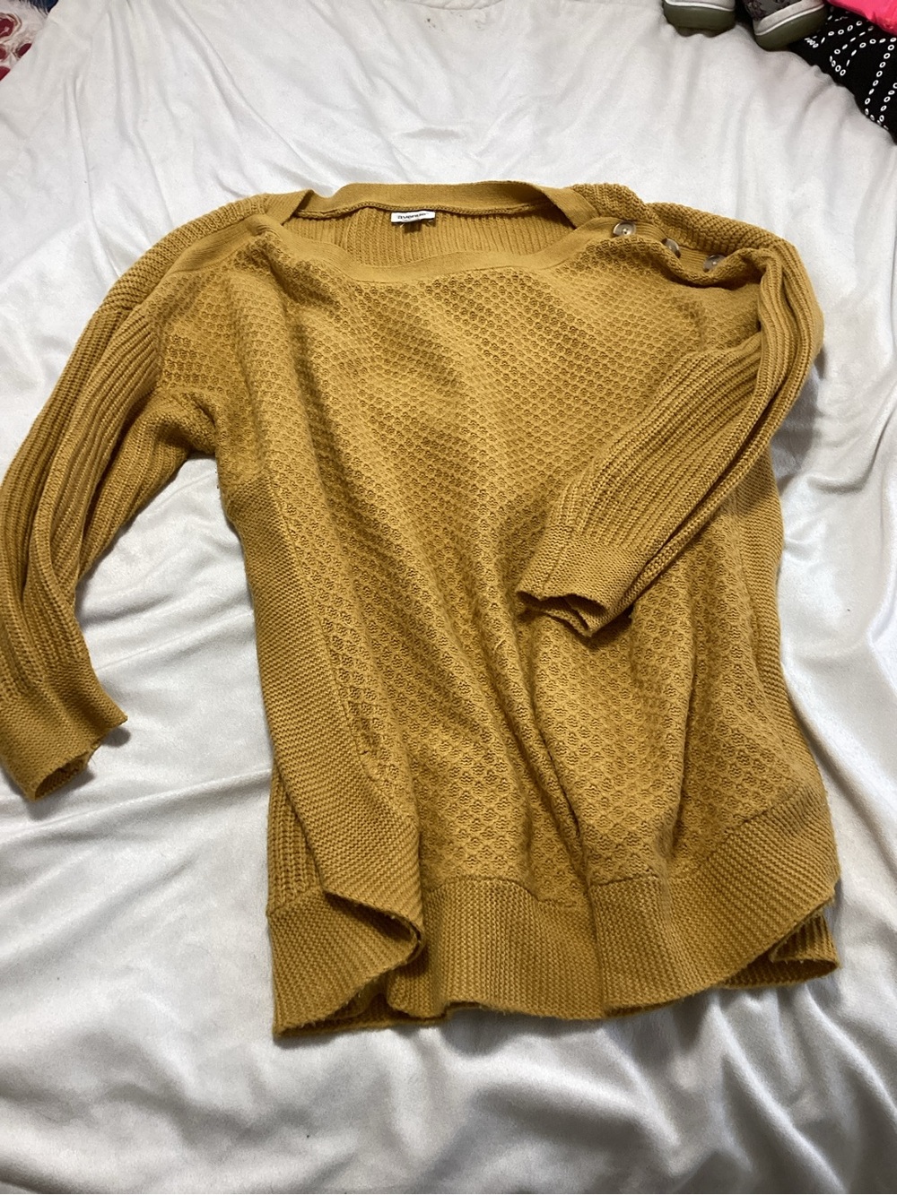 Avenue Mustard Yellow Textured Crewneck Sweater